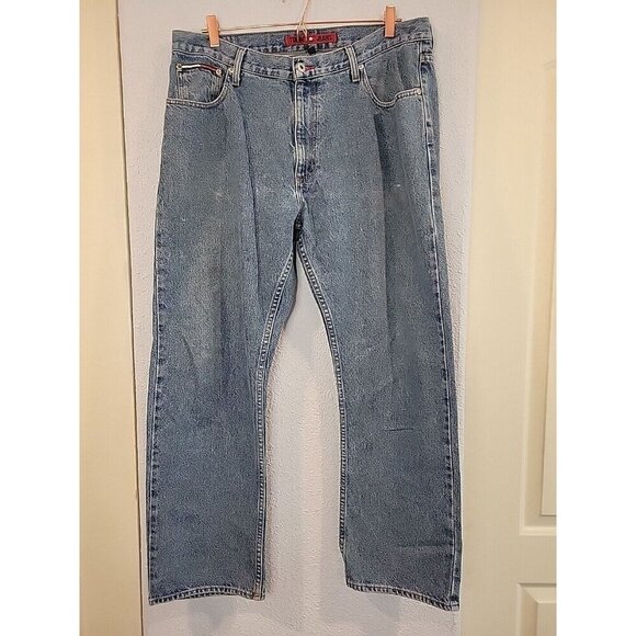 Vintage Y2K Tommy Hilfiger High Rise straight Blue Jeans Size 36x30 Mens - Picture 1 of 9